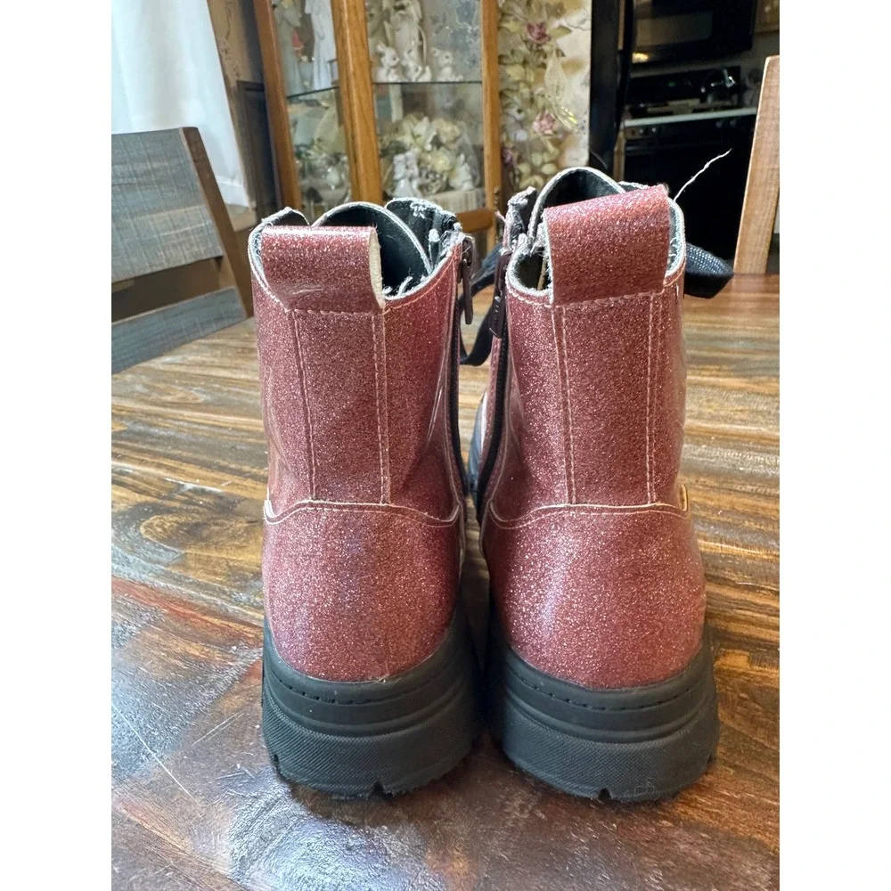 UGG Ashton Glitter Rose Pink Ankle‎ Boots Lace Up Zip Lug Sole 1151571K Kids 6